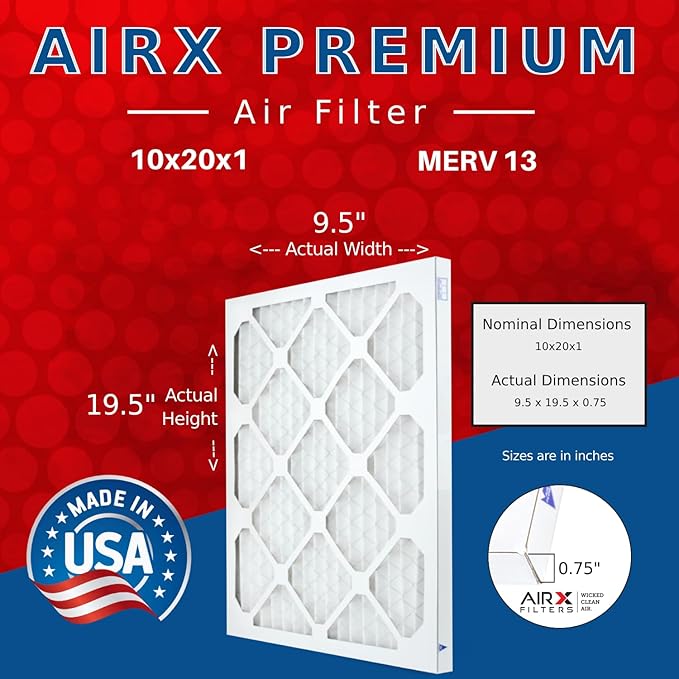 AIRx Filters WICKED CLEAN AIR 10x20x1 MERV 13 Electrostatic Pleated Air Conditioner Filter 4 Pack HVAC AC Furnace Filters