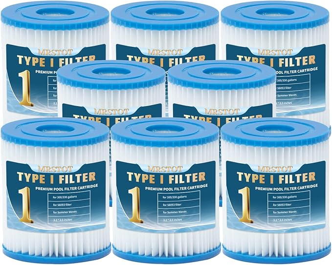 Type I Pool Filter Cartridge, 58093 Replacement Filter Cartridge for 300/330 Gal/H Filter Pump, for Summer Waves Above Ground Pool Pump (8 Pcs)