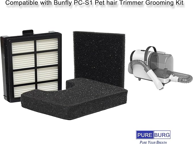 PUREBURG Replacement Filter Compatible with Bunfly PC-S1 Pet hair Trimmer Grooming Kit, Pack of 2 HPEA & 8 Sponge Filter Dogs Cats Vacuum Pet-Hair Clean