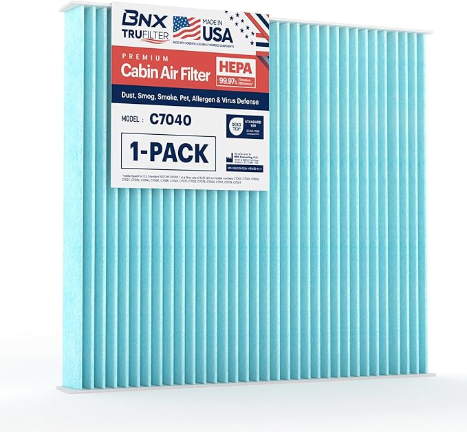 BNX TruFilter C7040 Cabin Air Filter, HEPA 99.97%, MADE IN USA, Compatible With Dodge Durango 2011-2023, Jeep Grand Cherokee 2011-2021, 2022 Grand Cheroke WK