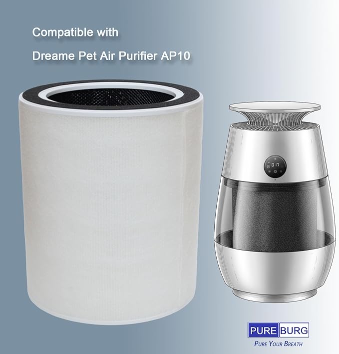 PUREBURG Replacement Filter Compatible with ‌Dreame Pet Air Purifier AP10, H13 True HEPA Activated Carbon 2-in-1 & Pet-Hair Pre-Filter For Air Clean Dust Odor