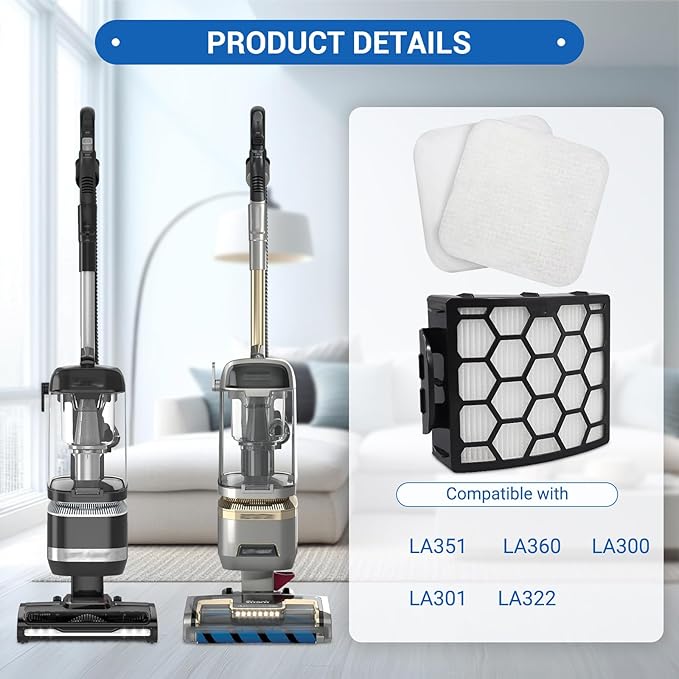 Filter Replacement for Shark LA300 LA301 LA322 LA351 LA360 LA362 Rotator Lift-Away ADV DuoClean PowerFins Upright Vacuum, 2 Hepa 4 Foam 4 Felt （NOT Compatible LA500 LA502 LA555 LA401 LA455 LA702)