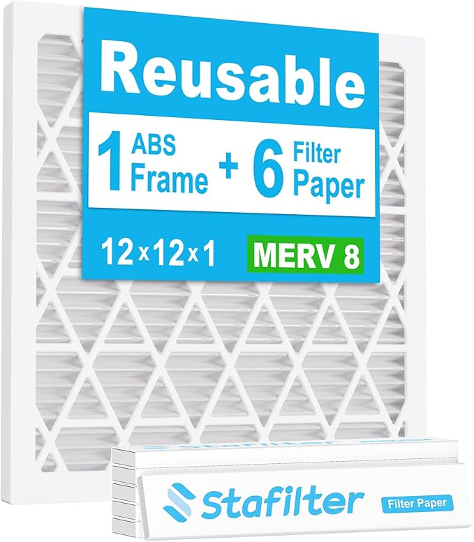 Reusable 12x12x1 Air Filter (MERV 8), 1 Foldable Frame + 6 Refills (Not Individual Filters), Greener HVAC AC Furnace Air Filters MPR 700&FPR 5(Actual Size:11.75"x11.75"x0.75")