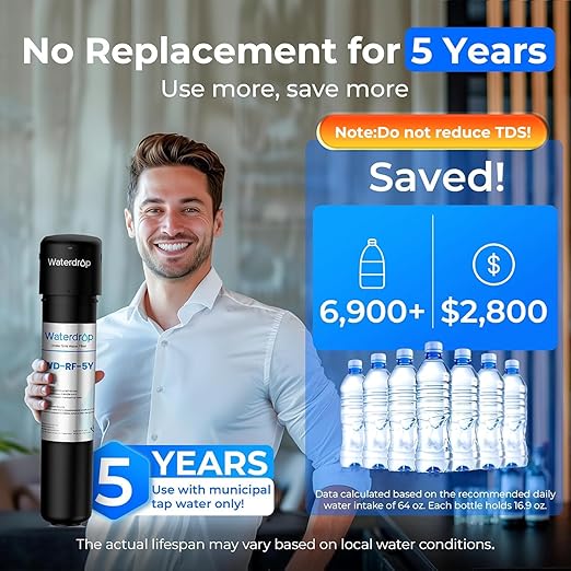 Waterdrop UA-5Y 5-Year Under Sink Water Filter System, Ultra Long Life, Reduces Lead, Chlorine, Bad Taste & Odor, Water Filter for Sink Faucet Connects Directly to Your Faucet