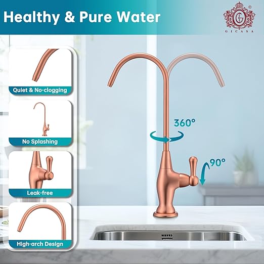 Sink Drinking Water Faucet, Sink Water Filter System, Suitable for Most Reverse Osmosis or Water Filtration Systems, Stainless Steel Reverse Osmosis Faucet for Kitchen Bar, Red Copper