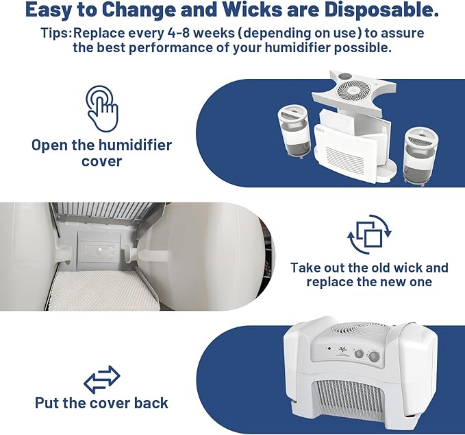 4 Pack MD1-0034 Humidifier Wick Replacement Filter Compatible with Vornado EV100, EV200, EVDC300, EVDC500, Evap2, Evaporative Humidifiers, 1 inch Thick