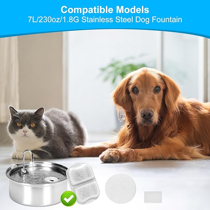 16 Packs Dog Water Filter Replacement, Cat Water Fountain Filter Compatible with oneisall 7L/230oz/1.8G Stainless Steel Dog Water Fountain