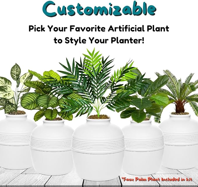 Good Pet Stuff Hidden Litter Box Planter, Decorative Cat Litter Enclosure with Carbon Filter & Faux Plant, Made in USA, Odor Control, Improved Design, NEW Round Style, Base Kit, Classic White