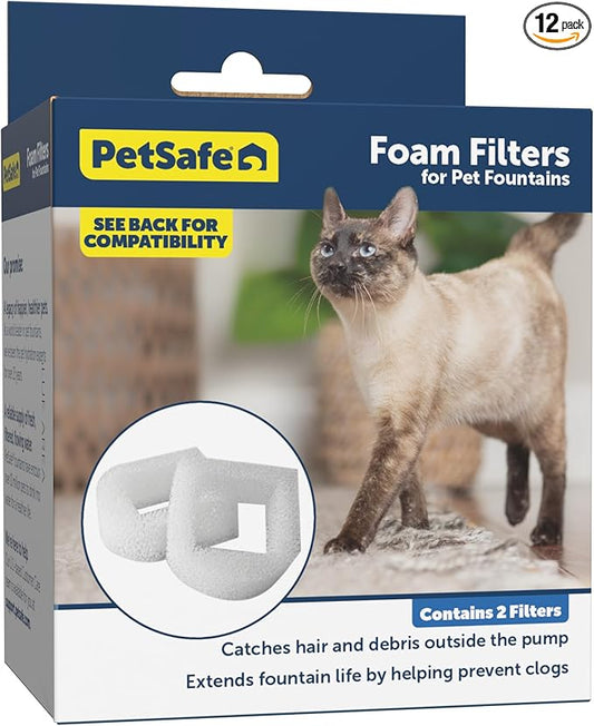 PetSafe Drinkwell Replacement Foam Filters - Compatible with PetSafe Ceramic and Stainless Steel Pet Fountains for Water Dispensers, (PAC00-13711), 2 Count (Pack of 12)