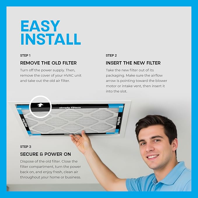 Simply 17x19x1 Air Filter, Merv 8, 4 Pack, For Home AC Furnace & HVAC (Actual Size: 16.75"x18.75"x0.75") DUST, Pet, & Allergy Control