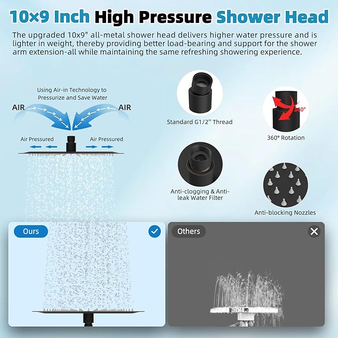 Hibbent cUPC Certified High Pressure 10'' Rainfall Shower Head, Showerhead Combo with 4-mode Handheld Spray, Adjustable Extension Arm, Extension Bar, Easy Reach Holder, 71'' Hose, Oil Rubbed Bronze