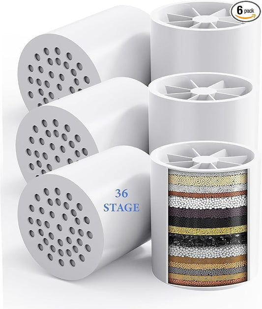 6 Pack 30 Stage Universal Shower Filter Replacement Cartridge -Removes Chlorine, Heavy Metals, Iron, Sediments-VeoryFly ShowerHead Water Filter Cartridge, Compatible with Universal Shower Filter