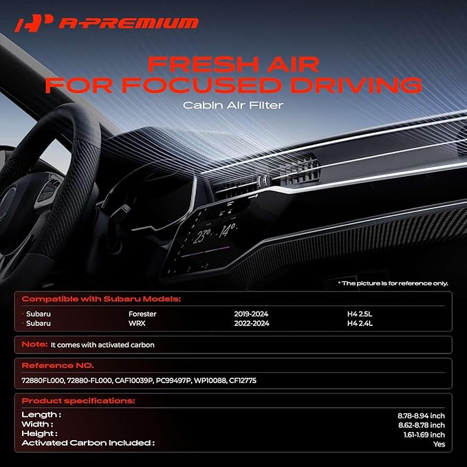 A-Premium Cabin Air Filter with Activated Carbon Compatible with Subaru Forester 2019-2024 2.5L, WRX 2022-2024 2.4L