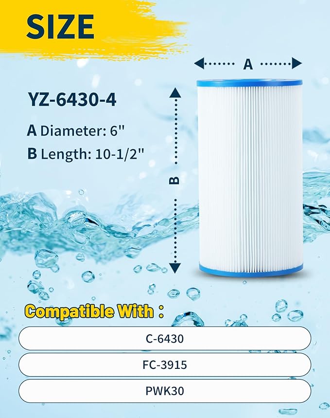PWK30-EC Spa Filter Cartridge Replaces for C-6430,FC-3915, CCP498, 13004, AK-5005, XLS-602, FC-3915M, Hot Springs 31489, Darlly 60307, 30 sq.ft Drop in Hot Tub Filter-4 Pack