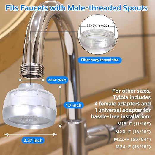 LongLasting Bathroom Sink Faucet Water Filter .Removes 99% Chlorine Heavy Metals. Hard Water Softener. Kitchen Purifier. Relieve Dry, Rough&Itchy Skin, Suitable for Sensitive Skin.TWF Series