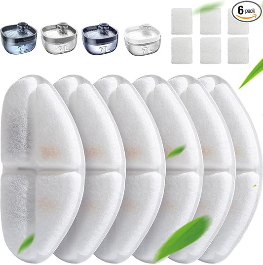 6 Pack of Filter & 6 Pump Sponges FEELNEEDY only for (FN-W05) 7L/1.8Gal Dog Water Fountain, Dog Water Bowl Dispenser