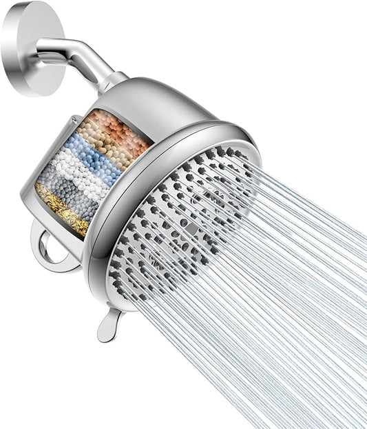 PWERAN Filtered Shower Head COMBO, High Pressure Showerhead 8 Modes Quick Installation 10-Stage Shower Filter, Water Softener Shower heads for Hard Water 99% Remove Chlorine Reduces Dry Skin & Hair