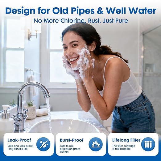 Whole House Water Filter System, 3 Stage Whole Home Water Softener System, Reduces Chlorine, Taste,Iron,Scale,Lead with Heavy Metal and Anti-Scale Filter, Includes 3 Sets Filters (2 Years use), 3/4”