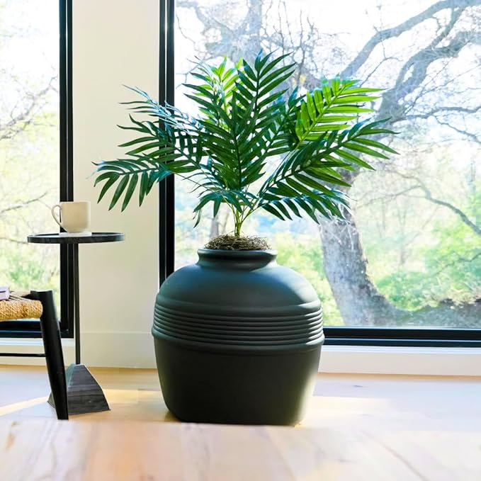 Good Pet Stuff Hidden Litter Box Planter, Decorative Cat Litter Enclosure with Carbon Filter & Faux Plant, Made in USA, Odor Control, Improved Design, NEW Round Style, Base Kit, Matte Black