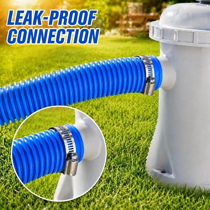 Replacement 1.25 Pool Hoses for Above Ground Pools, 59" Long Filter Pump Hose, 3 Pack Pool Pump Hose with 6 Metal Clamps (Blue)