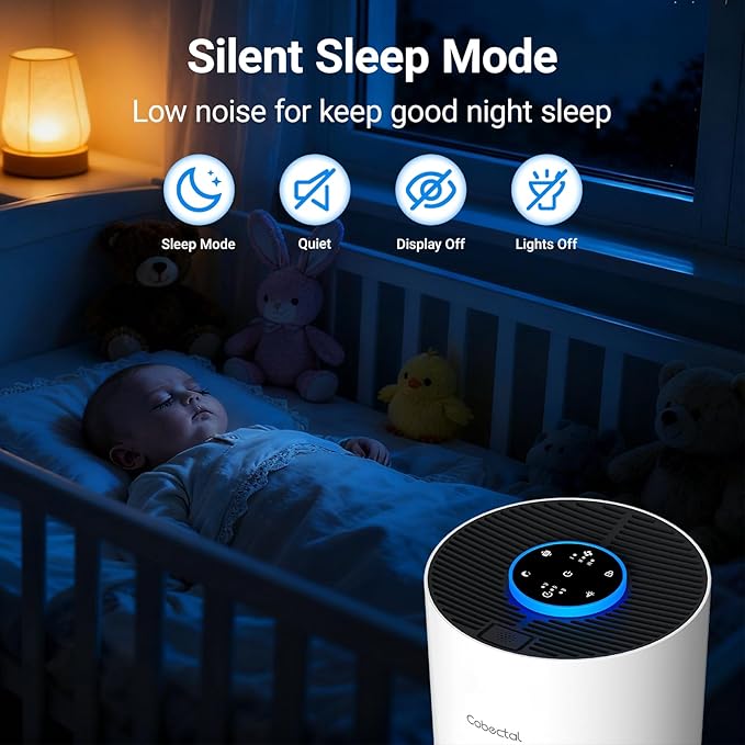Air Purifiers for Bedroom Home, Cobectal Air Cleaner with HEPA 3-in-1 Filter for Room up to 1050 ft², Aroma Function, Sleep Mode, Portable Air Purifiers for Office, Dorm, RVs, White