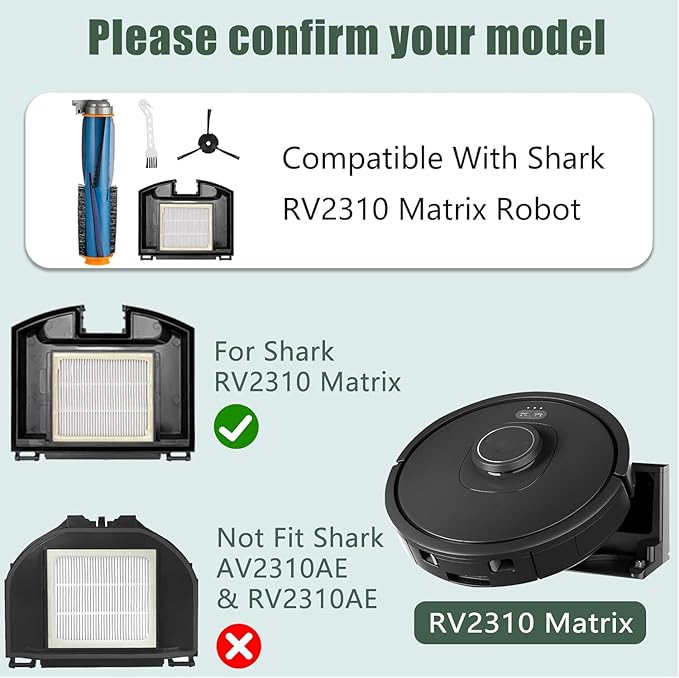 RV2310 Replacement Kits for Shark RV2310 Matrix Robot Vacuum Cleaner Parts, Vacuum Accessories 1 Main Brush, 2 HEPA Filters, 6 Side Brushes, 1 Cleaning Brush (Not for AV2310AE/ RV2310AE)