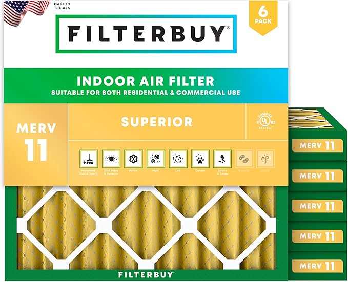 Filterbuy 10x10x2 Air Filter MERV 11 Superior Pet & Allergy Defense (6-Pack), Electrostatic Pleated HVAC AC Furnace Filters Replacement, Made in USA (Actual Size: 9.50 x 9.50 x 1.75)