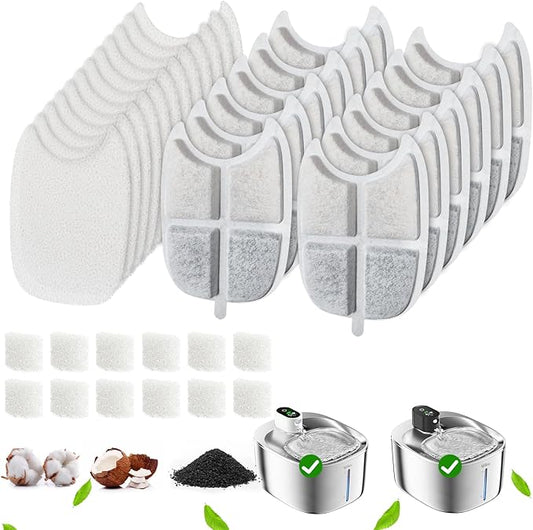 12 Pack Filters Replacement Filter for FS10 Plus Cat Fountain, 6 Layer Filter, Pet Drinking Fountain for 138 fl oz/4.1L FS10 Plus (White, 12 Filters + 12 Sponges & 12 Pump Filters)