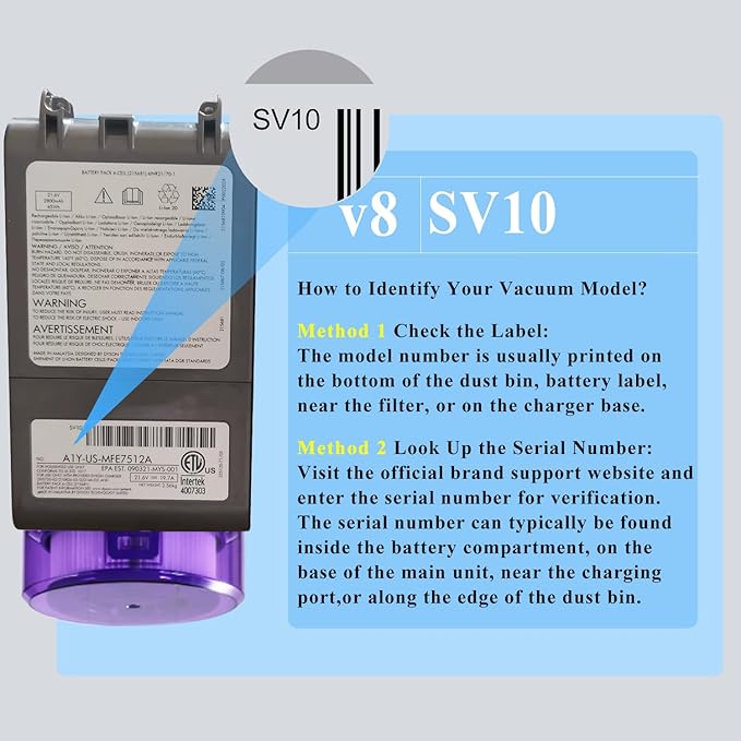 Battery Replacement for Dyson V8 SV10, 21.6v 2800mah 65wh Compatible with Dyson V8 Animal Battery Replacement Absolute Motorhead Fluffy 215681 Carbon Fiber Vacuum Cleaner