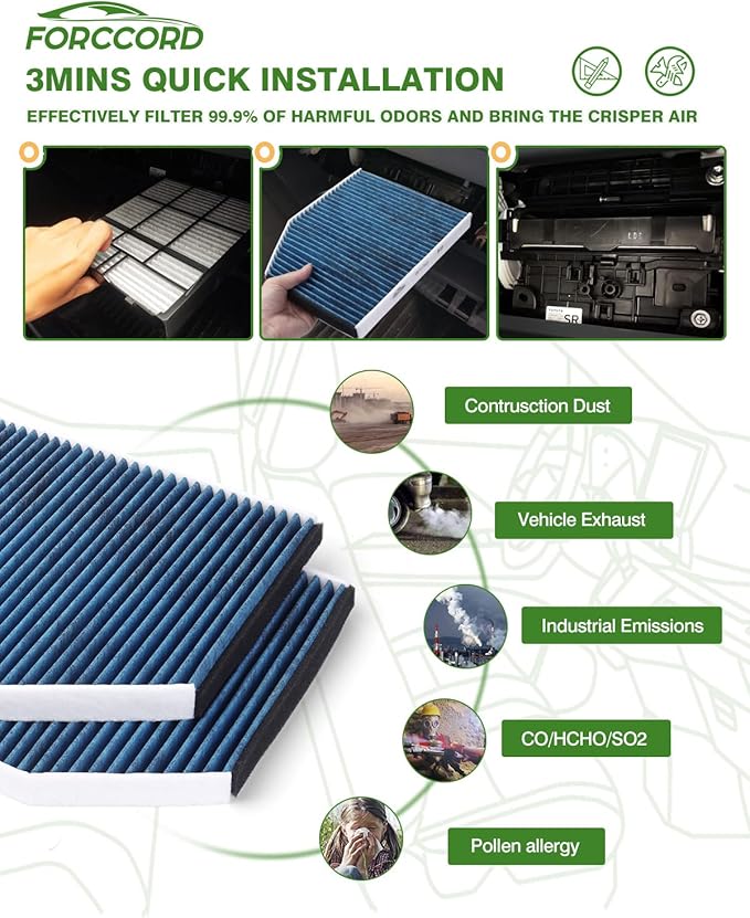 2-Pack HEPA Cabin Air Filter Fits for A4 Q5 S4 S5 RS5 Audi A4 Quattro A5 Quattro Macan allroad SQ5 Activated Carbon Cabin Filter Replacement CF11179 CUK 2450 LAK386 8K0819439B Car Accessories