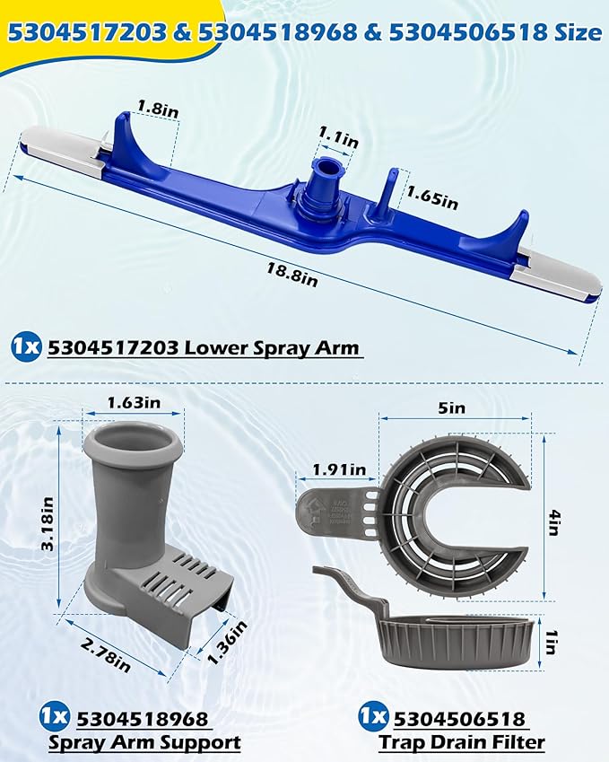 5304517203 1545680 Dishwasher Lower Spray Arm Set-Complete with 5304518968 Support & 5304506518 Filter-Compatible with Frigidaire Kenmore 154568002 154414101 154250901 EAP12585623 4840174 154250801