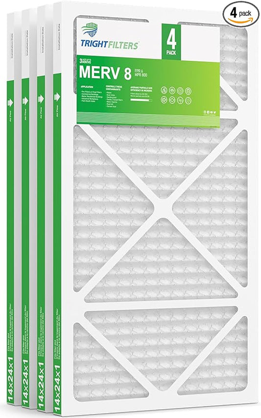 TRIGHTFILTERS 14x24x1 Air Filter 4 Pack, MERV 8 Pleated Dust Defense Air Filters Replacement Air Conditioner HVAC AC Furnace Filter, Durable and Lightweight