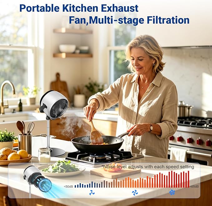 Portable Range Hood,Rechargeable Desktop Range Hood with 3 Speed Exhaust Fan,Detachable Aluminum Filter,Strong Suction Kitchen Exhaust Fan for Indoor BBQ, Hot Pot, RV & Desktop Cooking Black