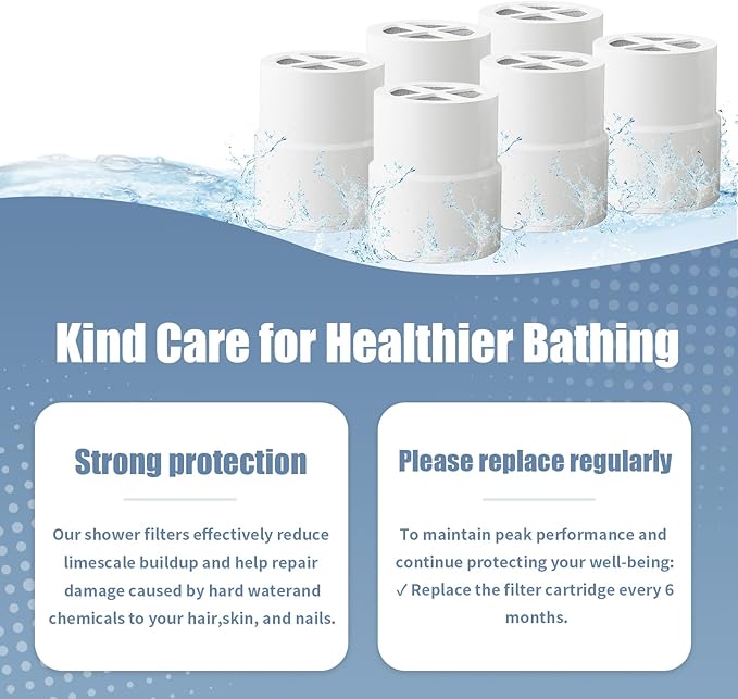 JOLIE 6-Pack Replacement Filter for Shower Head, Compatible with JOLIE Shower Filter Cartridge, Reduces Chlorine, Heavy Metals & Impurities, Softens Skin & Hair