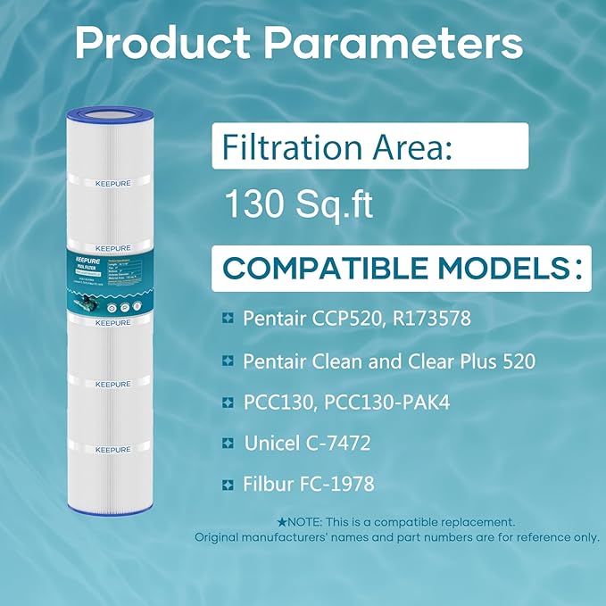 CCP520 Pool Filter Cartridges Replacement for R173578,PCC130,PCC130-PAK4,178585,Clean and Clear Plus 520,C-7472,FC-1978,FC-6475,817-0131,130 Sq.ft, 4Pack