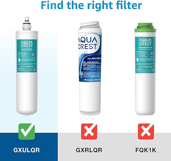 AQUA CREST FQK1R, GXULQR Under Sink Water Filter, Replacement for GE FQK1R, GXULQR, Compatible with GE GXK140TNN and GXULQK systems, NSF/ANSI 42 372, 2K Gallons, Reduces Lead, Chlorine