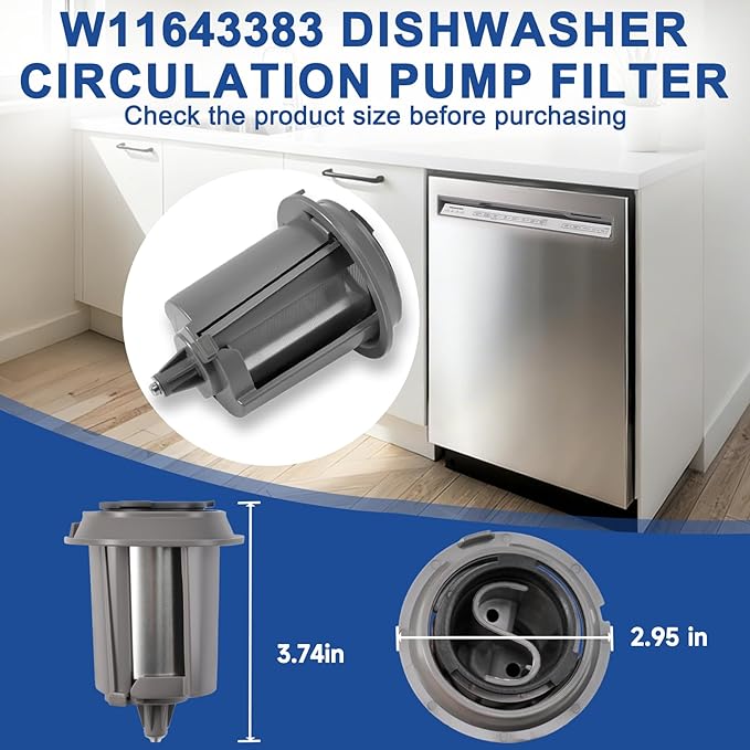 W11643383 Dishwasher Filter Compatible with Whirlpool Maytag KitchenAid MDB4949SKZ KDTM404KPS2 MDB4949SKB0 MDB9959SKZ0 MDB4949SDZ0. W11643383 Circulating Pump Filter Replace W11108699 AP7205669