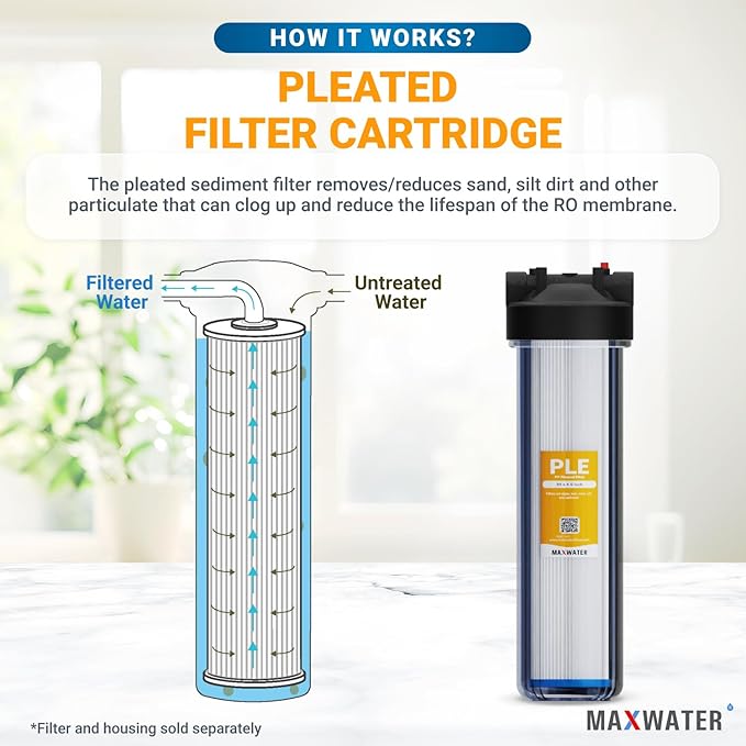 Max Water 25 Micron 20 x 4.5 Whole House Pleated Sediment Water Filter Replacement Cartridge for Well Water Filtration