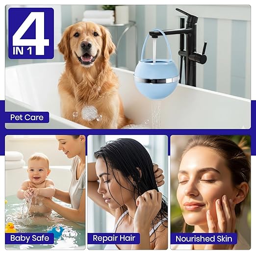 Crystal Quest Bath Ball Filter for Tub Faucet, Bathtub Water Filter, BPA-Free Bathtub Filter, Removes Chlorine, Lead & Impurities, Improves Skin, Hair & Nails, with Extra Cartridge - Blue