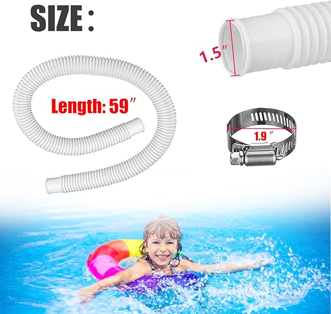 1.5" x 59" Pool Hoses for Above Ground Pools, Replacement Hose with Stainless Steel Clamps and Pipe Holders, Compatible with Intex, Coleman and Bestway Pool Pumps & Filters (4 pack Blue)