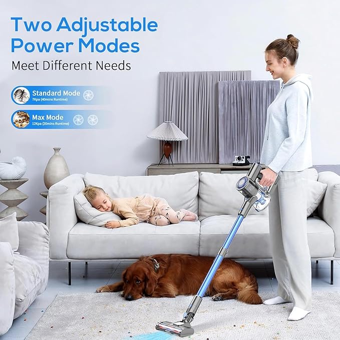 MBTTODF Cordless Vacuum Cleaner, Stick Vacuum Cordless Rechargeable with Power Suction, Up to 40-Min Runtime, Lightweight Vacuum Cleaners for Home, Hardwood Floor,Pet Hair,Carpets,Tile(Blue)