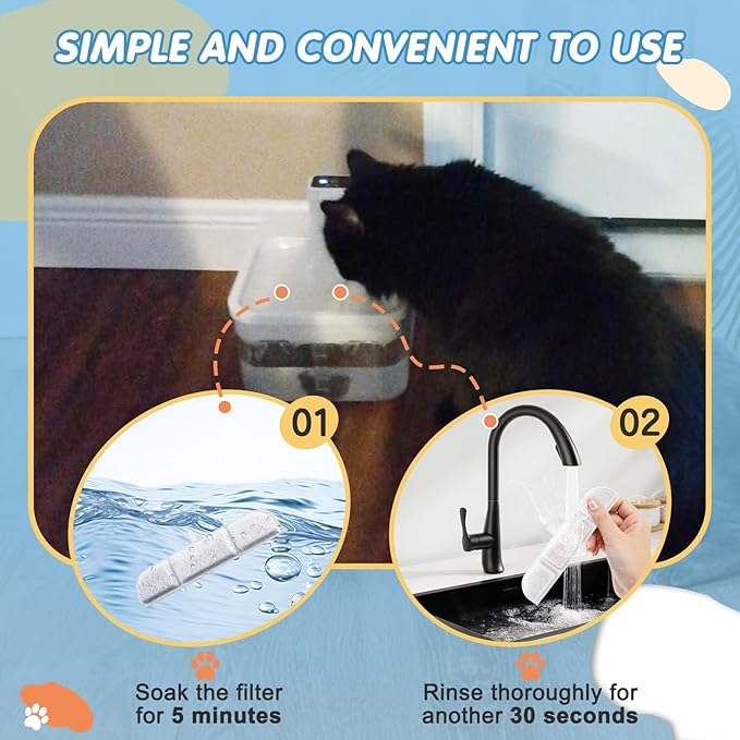 16 Packs Replacement Filters Compatible with Downy Paws Cat Water Fountain - Triple Filtration Filters for DownyPaws 84oz/2.5L Wireless Pet Fountain DPWFP6 (16 Filters & 16 Sponges)