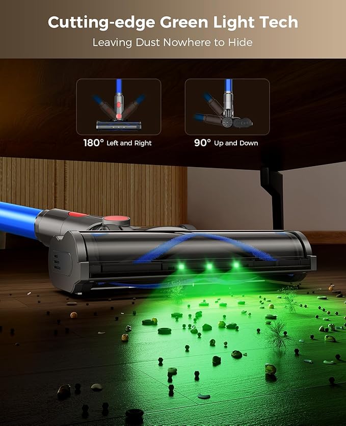 Cordless Vacuum Cleaner, 450W 40KPA Vacuum Cleaners for Home, 45Mins Lightweight Stick Vac with Anti-Tangle Brush, LED Display, Rechargeable Battery for Home, Carpets, Pet Hair, Hardwood Floors