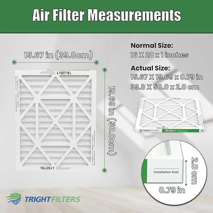 TRIGHTFILTERS 16x20x1 Air Filter 4 Pack, Durable MERV 8 Pleated Home HVAC AC Furnace Filters, Lightweight Compact Air Conditioner Filter Replacement