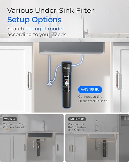 Waterdrop 15UB Under Sink Water Filter System, Reduces PFAS, PFOA/PFOS, Lead, Chlorine, Bad Taste & Odor, NSF/ANSI 42 Certified, Under Sink Water Filter with Faucet, 2 Years