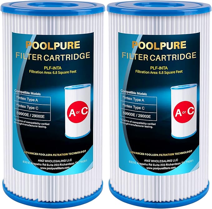 POOLPURE Type A or C / III Pool Filter Replaces Intex 29000E/59900E/#29003E, 1000/1500/530 GPH Filter Pump, C-4607, Funcicle, Easy Set, Summer Waves Above Ground Pools, Reusable Easy to Clean, 2 Pack