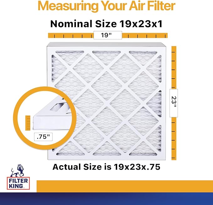 Filter King 19x23x1 Air Filter (MERV 13) (6-Pack) Dust & Allergy Control AC Furnace Filters, MADE IN USA, HVAC, Pleated, Electrostatic (Actual Size: 19 x 23 x .75)