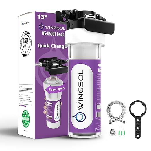 WINGSOL Water Filter for Sink Faucet, Reduce Chlorine/PFAS/PFOA/PFOS/Odor/Sediment, NSF/ANSI 42&53 Improve Taste, EZ Change Life Indication Under Sink Water Filter (Basic)