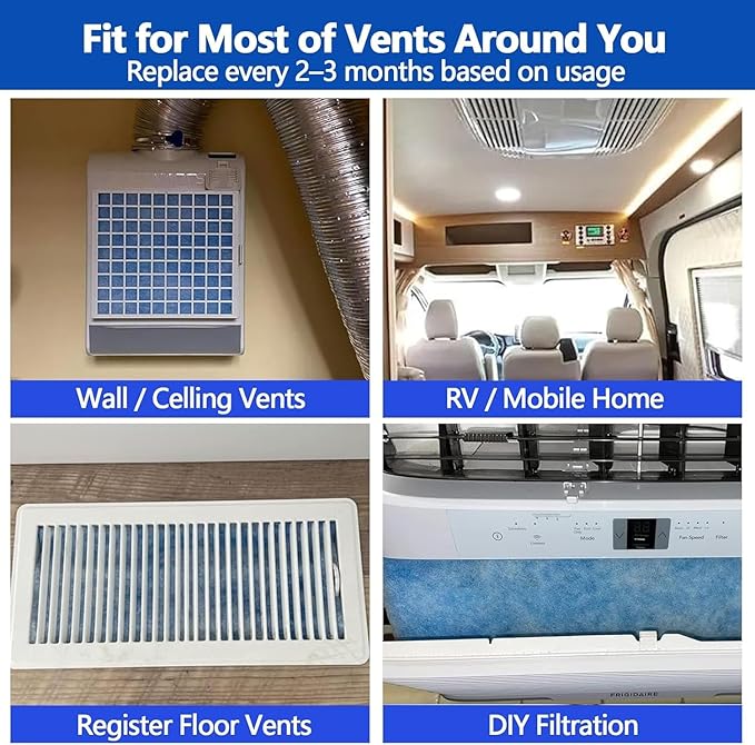 Air Vent Filters,14"x120"Cut to Fit Air Filter Material (70+Filters),MERV 8 Electrostatic Air Vent Filter for Home Floor, Grilles, Ceiling, HVAC Furnace Vents, With 48PCs Adhesive Hook Tape