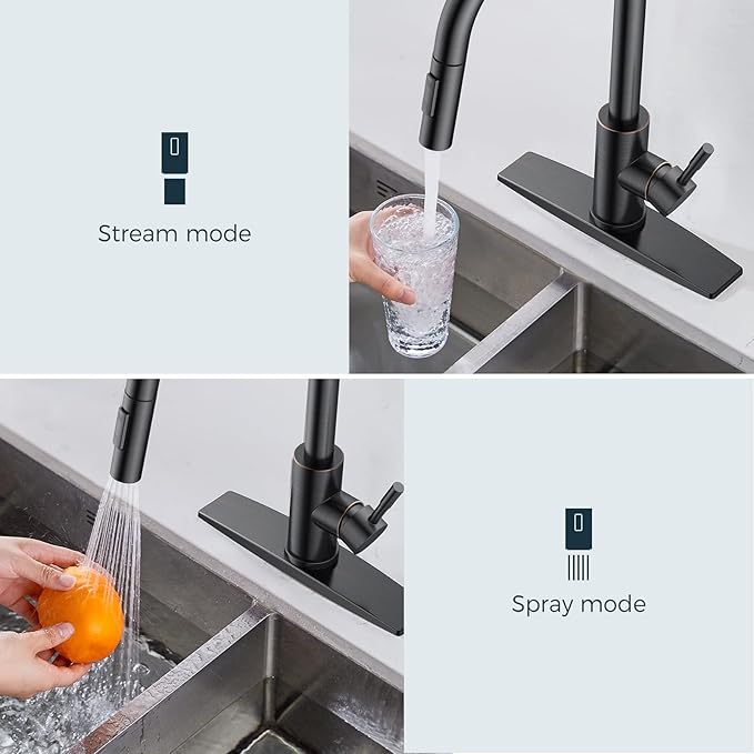 FORIOUS Oil Rubbed Bronze Kitchen Faucet with Soap Dispenser, High Arc Modern Sink Faucet with Pull Down Sprayer and Deck Plate Fit for 1 or 3 Hole for Pot Filler Bar Farmhouse Laundry Rv, ORB